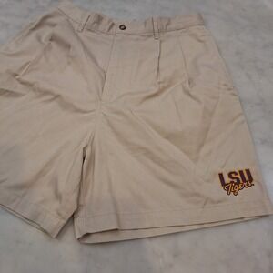 Vintage 90s Pleated HighRise LSU Tigers Khaki Shorts Sz 12 Time Out NCAA Gameday